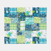 アロハパッチワークハワイアン熱帯プリント-ティール(緑がかった色) フリースブランケット (正面(横))