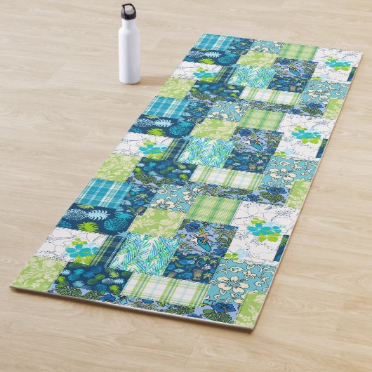 アロハパッチワークハワイアン熱帯プリント-ティール（緑がかった色） ヨガマット (インサイチュ)