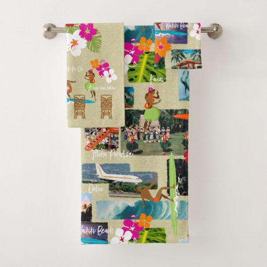 アロハパラダイスハワイアンヴィンテージはがき バスタオルセット (インサイチュ)