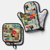 アロハパラダイスハワイアンヴィンテージはがき 鍋つかみ&鍋敷きセット (正面/裏面)