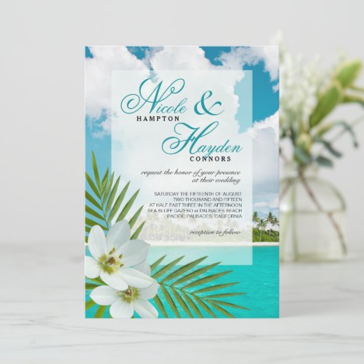 アロハビーチのフェイクな子牛皮紙の上敷の結婚式 招待状 (スタンド正面)