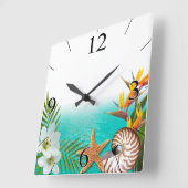 アロハビーチのプルメリアのFrangipaniのオウムガイ スクエア壁時計 (傾斜)