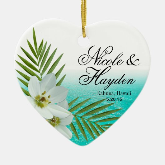 アロハビーチの熱帯花の写真 セラミックオーナメント (正面)