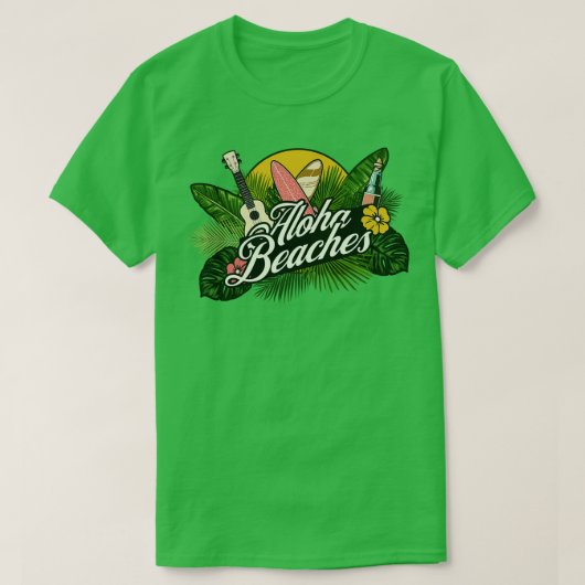 アロハビーチハワイアンハワイ熱帯植物の流れ Tシャツ (デザイン正面)