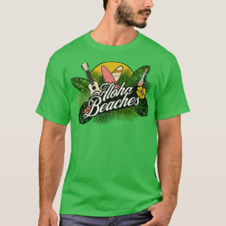 アロハビーチハワイアンハワイ熱帯植物の流れ Tシャツ