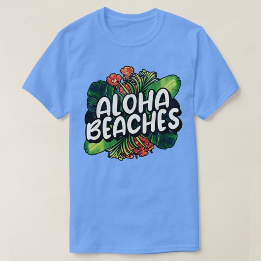 アロハビーチハワイアンハワイ熱帯植物の流れ Tシャツ (デザイン正面)