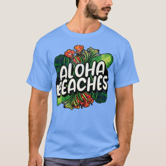 アロハビーチハワイアンハワイ熱帯植物の流れ Tシャツ