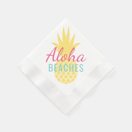 アロハビーチ熱帯黄色パイナップル 縁ありカクテルナプキン (角)