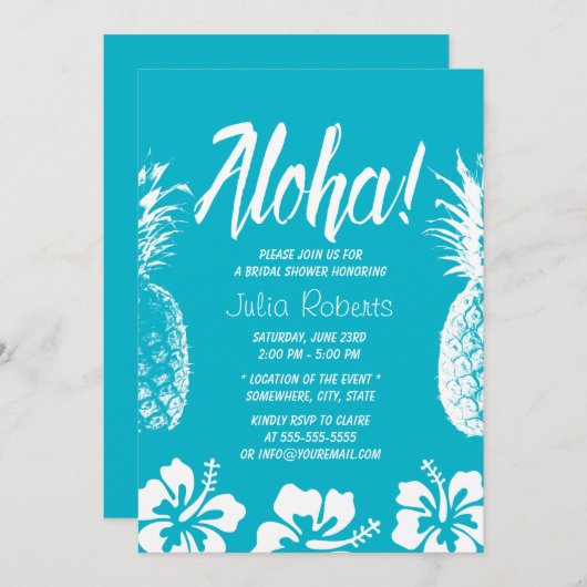 アロハビーチ結婚式ブライダルシャワーパイナップル 招待状 (正面/裏面)
