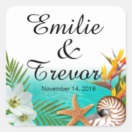 アロハビーチ結婚式プルメリアフランギパニ スクエアシール