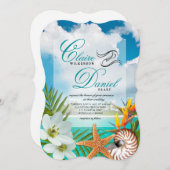 アロハビーチ結婚式プルメリアフランジパニナウティラス 招待状 (正面/裏面)