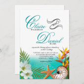 アロハビーチ結婚式プルメリアフランジパニナウティラス 招待状 (正面/裏面)