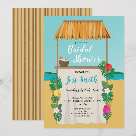 アロハビーチ ブライダルシャワー パーティー ウェディング オーシャン 招待状 (正面/裏面)