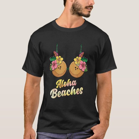 アロハビーチ 夏の ココナッツ と 花 の ブラジャー 女性用 Tシャツ (正面)