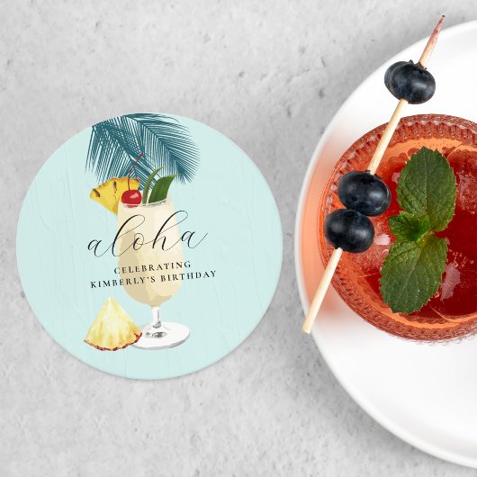 アロハピナコラダグリーンカクテルバースデーパーティー ラウンドペーパーコースター