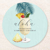 アロハピナコラダグリーンカクテルバースデーパーティー ラウンドペーパーコースター (正面)
