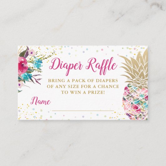アロハピンクのパイナップルベビーシャワーおむつラッフル エンクロージャーカード (正面)