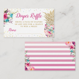 アロハピンクのパイナップルベビーシャワーおむつラッフル エンクロージャーカード