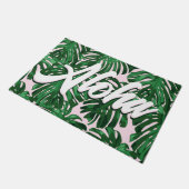 アロハピンクグリーン熱帯葉スクリプトジャングル ドアマット (アングル)