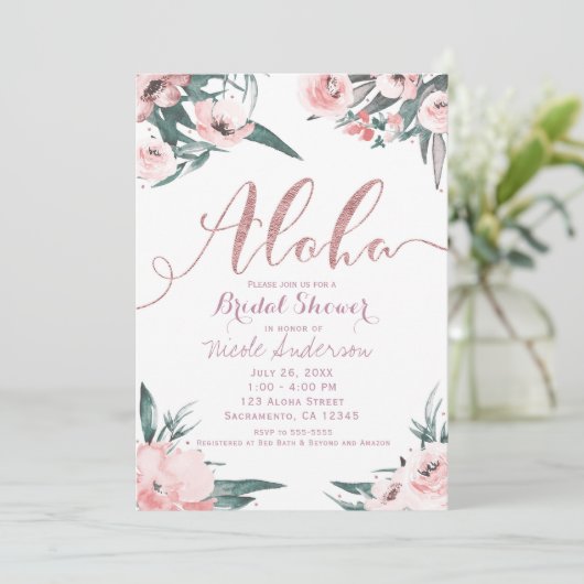 アロハピンクトロピカルサマーフローラブライダルシャワー 招待状 (スタンド正面)