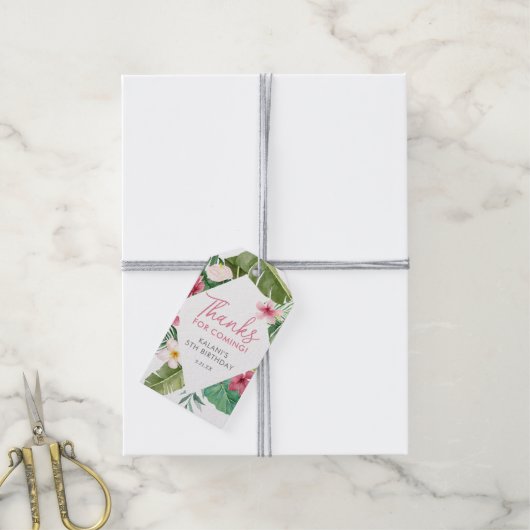 アロハピンクトロピカルフローラ誕生日 ギフトタグ (より糸付き)