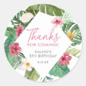 アロハピンクトロピカルフローラ誕生日 ラウンドシール (正面)