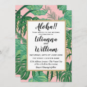 アロハピンクハワイアントロピカル離れビーチ結婚式 招待状 (正面/裏面)