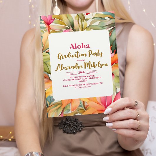 アロハピンク熱帯卒業ルアウ(ハワイ式宴会)パーティー 招待状