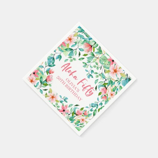アロハフィフティトロピカルルアウ(ハワイ式宴会)50誕生日 スタンダードカクテルナプキン (角)