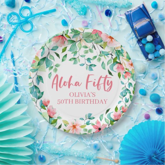 アロハフィフティトロピカルルアウ(ハワイ式宴会)50誕生日 ペーパープレート (パーティー)