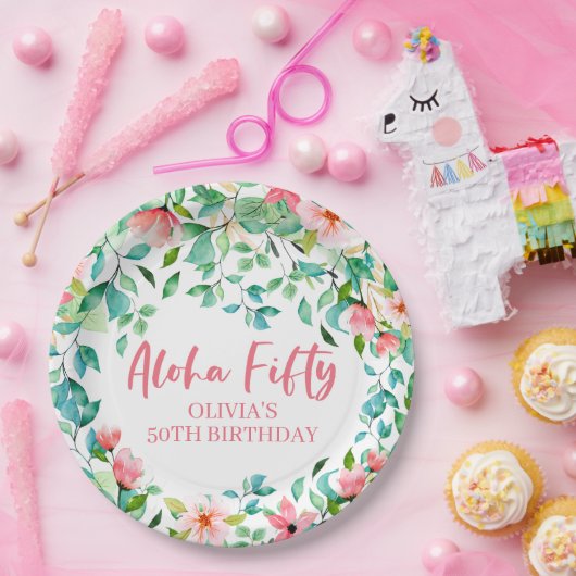 アロハフィフティトロピカルルアウ（ハワイ式宴会）50誕生日 ペーパープレート (パーティー)