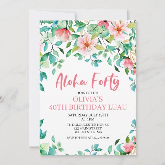 アロハフォーティトロピカルルアウ（ハワイ式宴会）誕生日招待状 招待状 (正面)