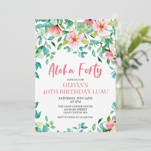 アロハフォーティトロピカルルアウ（ハワイ式宴会）誕生日招待状 招待状 (スタンド正面)