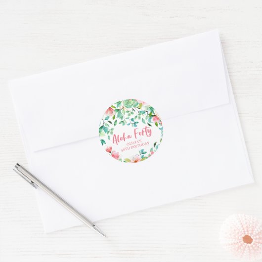 アロハフォーティトロピカルルアウ（ハワイ式宴会）誕生日 ラウンドシール (封筒)