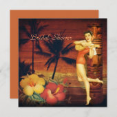 アロハフラガールハワイレトロビーチブライダルシャワー 招待状 (正面/裏面)