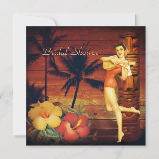 アロハフラガールハワイレトロビーチブライダルシャワー 招待状 (正面)