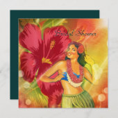 アロハフラガールハワイレトロビーチブライダルシャワー 招待状 (正面/裏面)