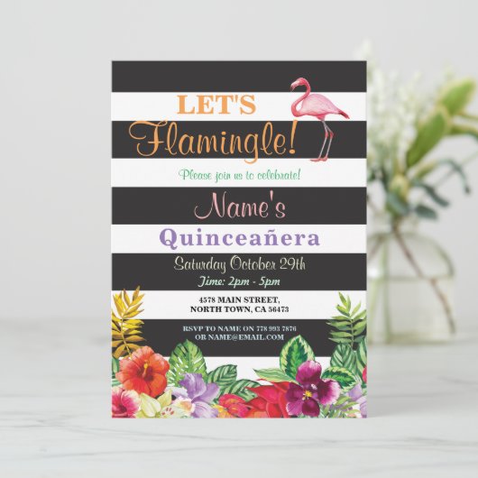 アロハフラミンゴのQuinceañeraの誕生会の招待 招待状 (スタンド正面)