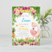 アロハフラミンゴガール誕生日 | 熱帯ルアウ（ハワイ式宴会）パーティー 招待状 (スタンド正面)