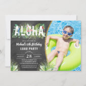 アロハフラミンゴトロピカルバードルアウ（ハワイ式宴会）誕生日写真 招待状 (正面)