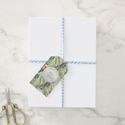 アロハフラミンゴトロピカルビーチ結婚式感謝してい ギフトタグ (より糸付き)