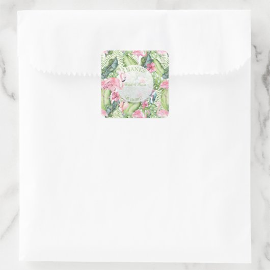 アロハフラミンゴトロピカルビーチ結婚式感謝してい スクエアシール (バッグ)