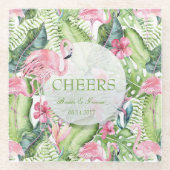 アロハフラミンゴトロピカルビーチ結婚式 ガラスコースター (正面)