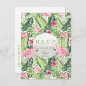 アロハフラミンゴトロピカルビーチ結婚式RSVP インビテーションポストカード (正面/裏面)