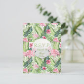 アロハフラミンゴトロピカルビーチ結婚式RSVP インビテーションポストカード (スタンド正面)