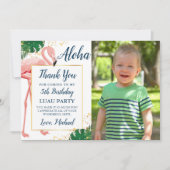 アロハフラミンゴブルー金ゴールド熱帯誕生日写真 サンキューカード (正面)