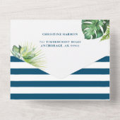 アロハフラミンゴベビーシャワーおむつラッフルブルー オールインワン招待状 (裏面)