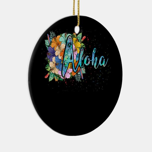 アロハフラワーズハワイアンハワイビーチルアウ（ハワイ式宴会）パーティー セラミックオーナメント (右)