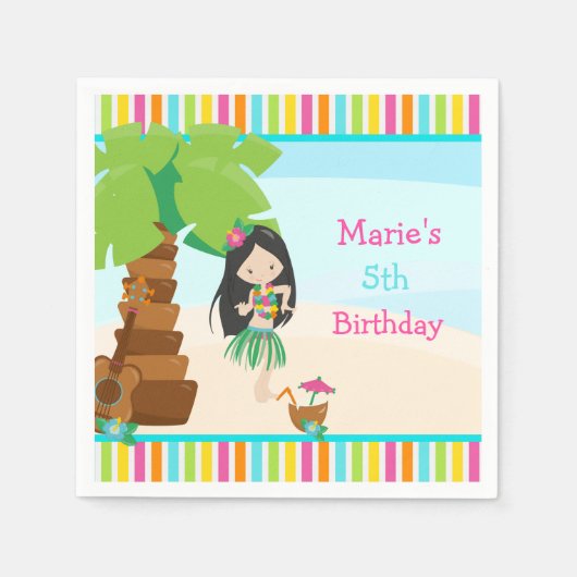 アロハブラックヘアガールパーティー スタンダードカクテルナプキン (正面)