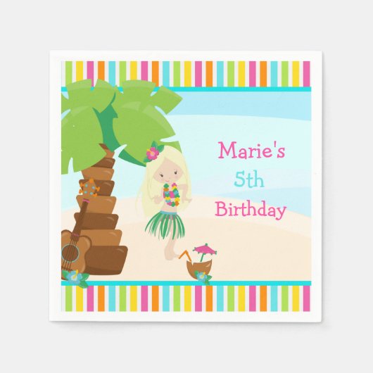 アロハブロンドヘアガールパーティー スタンダードカクテルナプキン (正面)